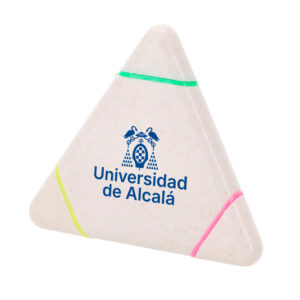 Marcador fluorescente triangular de tres colores de la Universidad de Alcalá.